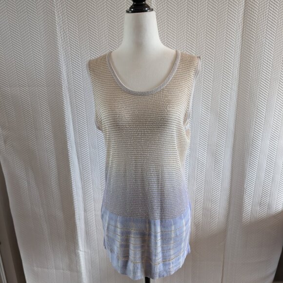 Allison Daley Sleeveless Knit Top Size Medium Metallic Tie-Dye Gold and Blue - Picture 2 of 11